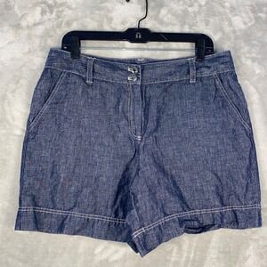 Talbots Womens Size 12 Blue Denim Jean Shorts Classic Fit Button Fly